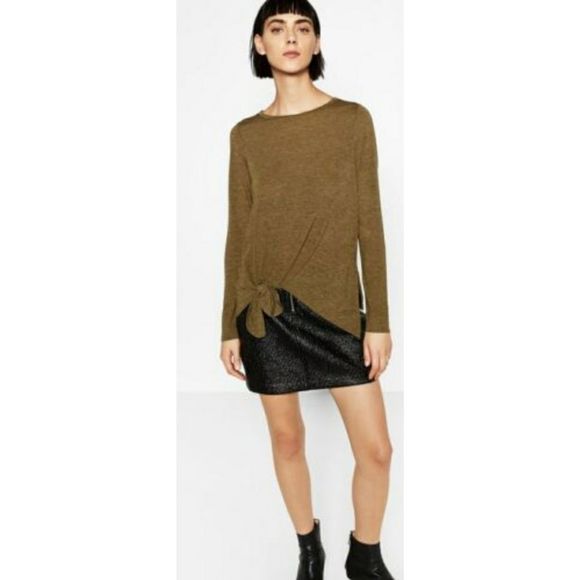 Zara Knit Top with Front Knot in Khaki Size Medium - Picture 1 of 9